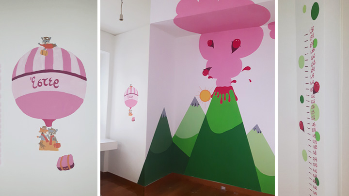 Παιδική τοιχογραφία βουνά και αερόστατα